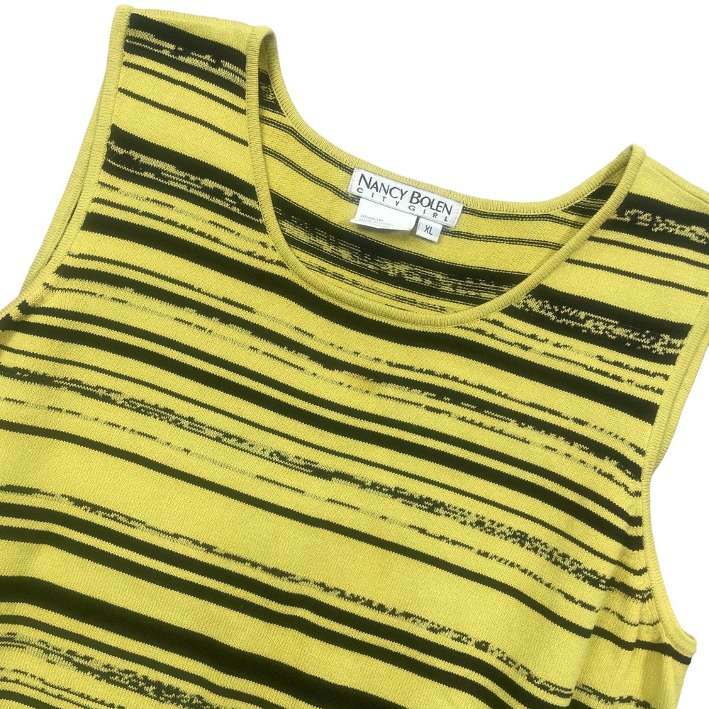 Nancy Bolen XL City Girl Striped Mustard Black Vintage Ladies Top - Picture 2 of 4